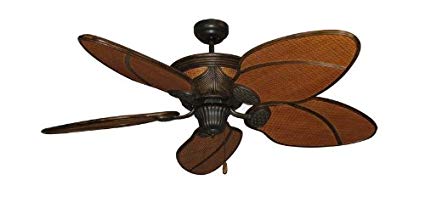 Moroccan Tropical Ceiling Fan with Wicker Blades