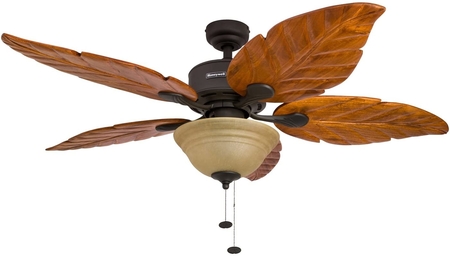Honeywell Sabal Palm 52-Inch Tropical Ceiling Fan with Sunset Bowl Light, Five Hand Carved Wooden Leaf Blades, Lindenwood