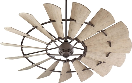 Quorum 197215-86 Windmill Ceiling Fan in Oiled Bronze with UL Damp Weathered Oak Finished Blades